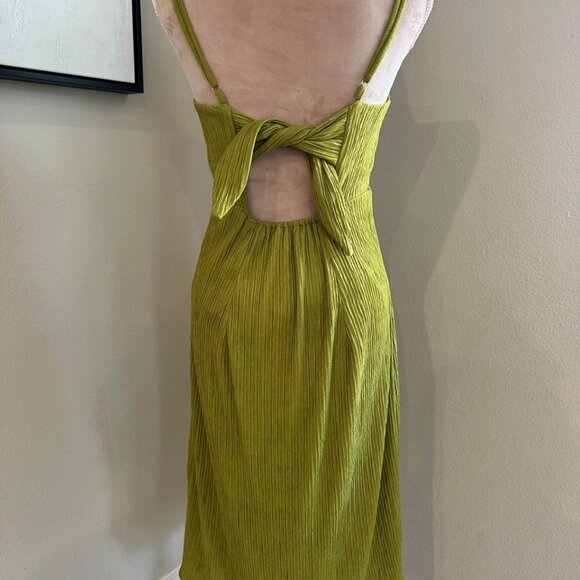 Lulu's Chartreuse Tie-Back Faux-Wrap Midi Dress - Picture 3 of 7